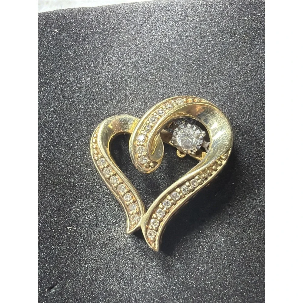 Vintage 10K Yellow Gold Diamond Heart Ribbon Pendant 2.4g Signed OTC Genuine